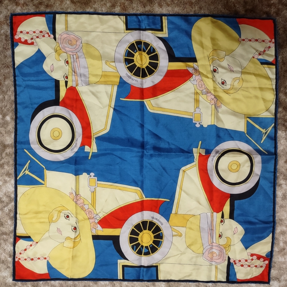MICHELIN Aqua Silk Twill Vintage Cars Scarf Handroll Hem